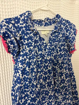 Pinch Blue Floral Mini Dress Ruffle Flutter Sleeves Coquette Babydoll Cotton thumbnail 3