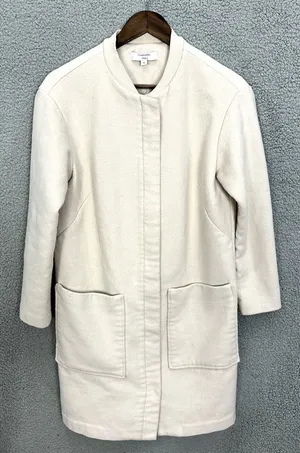Thakoon Collective OverCoat Womens Small‎ Ivory Wool Blend Pocket Front Luxury thumbnail 1