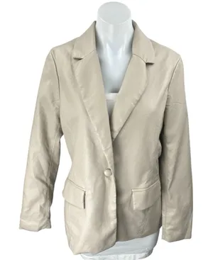 NEW Bohme Women's Beige Long Sleeve One Button Blazer Coat Suit Jacket Size S thumbnail 1