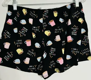 Coffee Print Sleep Shorts Black thumbnail 3