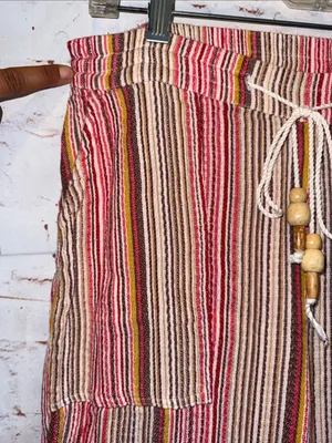 Sundance Pink Tan Stripe elastic Waist Bakari Beachy Pants Roll Tab Hem S pocket thumbnail 4