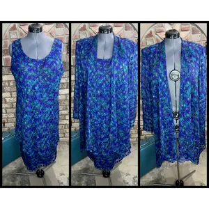 illusion dress tank tiered flutter front jacket purple blue green thumbnail 2