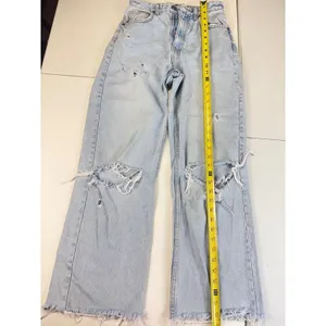 Zara High Waisted Wide Leg Distressed Jeans Light Wash‎ Blue Size 4 Distressed thumbnail 5