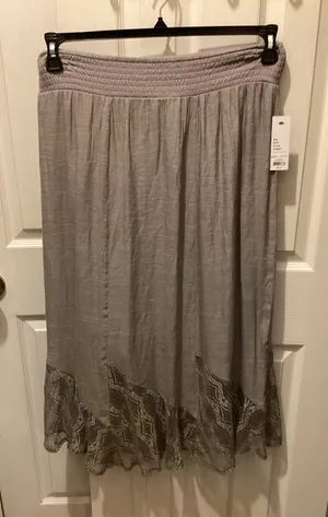 Apt. 9 Light Gray Embroidered Hem Midi Skirt thumbnail 1