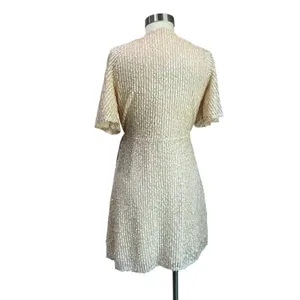 Zara Light Beige Sequin Mini Wrap Dress Party Cocktail Holiday Size‎ L thumbnail 3
