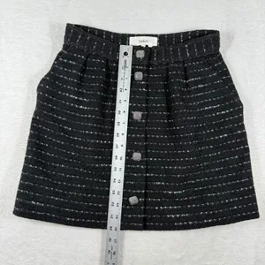ba&sh Livi Noir Black Striped‎ Metallic Tweed Button Front Mini Skirt Size 1 S thumbnail 5