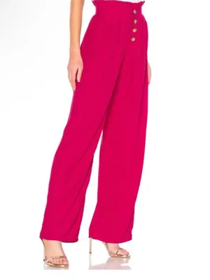HOUSE OF HARLOW 1960 x REVOLVE Danira Pant in Fuchsia Pink Button Front Wide Leg thumbnail 3