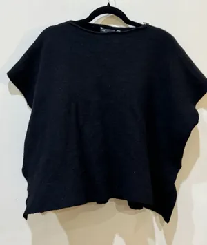 Vince Black Ribbed Poncho Cape Sweater Wool Cashmere Size XS Zipper Accent thumbnail 1