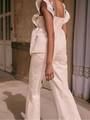 Sezane Wide Leg White Denim Jeans Size 40 or 8 thumbnail 15