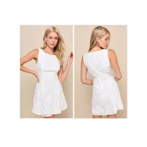 Lulus Exquisite Moments White Floral Jacquard Sleeveless Mini Dress Size Large thumbnail 2