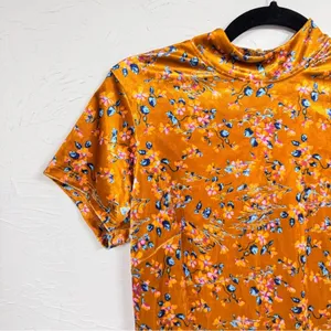 Savage Fenty Orange Velvet Floral Mini Dress Womens 10 Short Sleeve High Neck thumbnail 6