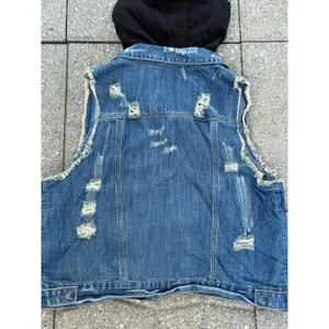 Others Follow Women Hooded Denim Vest Distressed Blue Jean Jacket Sleeveless XL thumbnail 9