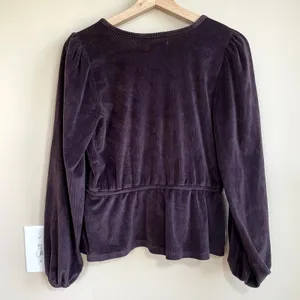Madewell purple corduroy faux wraparound long sleeved blouse women's size M‎ thumbnail 8