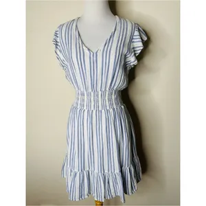 Rails Blue and White Striped Tara Catalina Ruffle Hem Mini Dress thumbnail 2