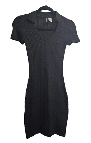 H&M Divided Black Textured Bodycon Mini Dress Short‎ Sleeve XS thumbnail 1