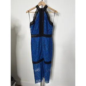 Alexis Julianna Royal Blue Black Lace Halter Midi Dress Size M Cocktail Wedding thumbnail 6