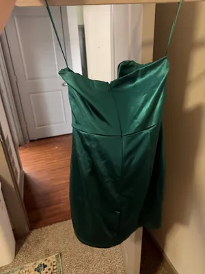 Bella Rose Boutique Boutique Emerald Green Satin Cowl Neck Mini Dress thumbnail 2