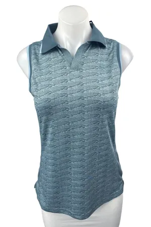 NEW Reebok Golf Blue Sleeveless Tonal Vector Jacquard Polo Shirt Top Size S thumbnail 1