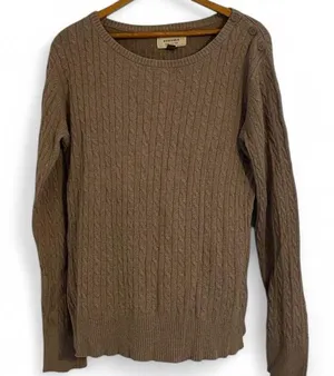 Sonoma Lifestyle L Beige Pullover Button Shoulder Cable Knit Long Sleeve Sweater thumbnail 1