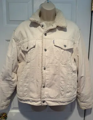 Levi's Sherpa Trucker Jacket Corduroy Cream Ivory Size L Fleece Lined Coat thumbnail 1