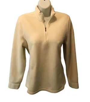 L.L. Bean Fleece Quarter Zip Jacket Winter White Ivory Sz. S Stretch Lounge Cozy thumbnail 1