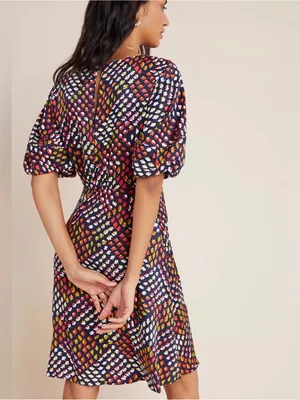 NWT ANTHROPOLOGIE MAEVE Melody Geometric Puff Sleeve Mini Dress Sz S thumbnail 4