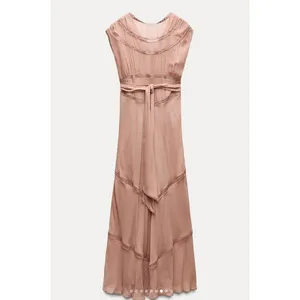 ZARA 2025‎ Collection | NEW Tan Lace Slip Midi Dress Medium Dainty Coquette Fem thumbnail 8