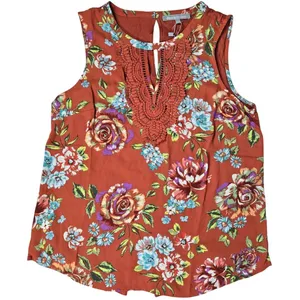 Daniel Rainn Rust Floral Sleeveless Crochet Lace Trim‎ Blouse Top D15302PR1 M thumbnail 1