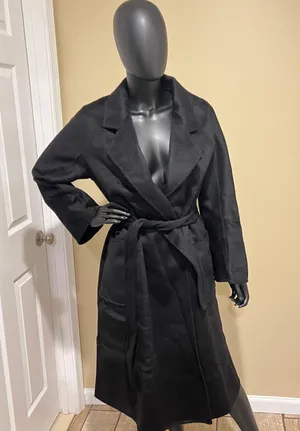 Wool Trench Coat Winter Jacket Parka Bomber Office Coat Wool Jacket Fall Long Jacket Black thumbnail 8