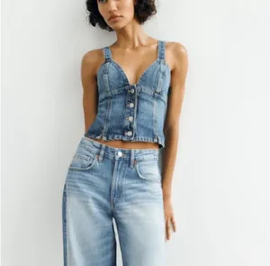 ZARA top blouse denim jeans sleeveless bandeau thumbnail 3