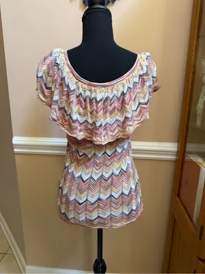 White House Black Market Chevron Multi-Knit Off-the-shoulder Sweater thumbnail 3