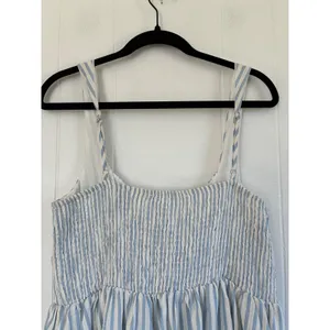 NWT Altar'd State Blue Ivory Striped Midi Dress XL Smocked Milkmaid‎ Cottageore thumbnail 4