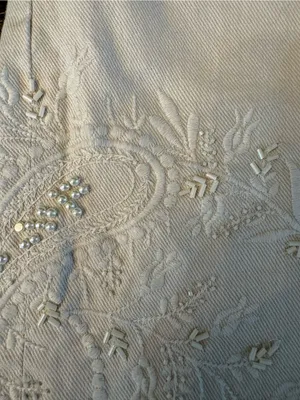 Lauren Ralph Lauren Wide Leg Jeans Womens 6 Ivory NWT Floral Beaded High Rise thumbnail 4