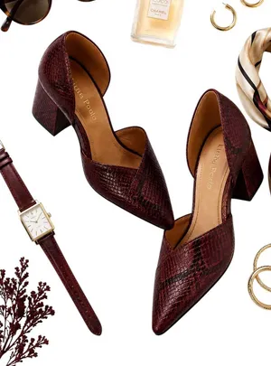 Linea Paolo Cache Burgundy Snakeskin D’Orsay Block Heel Pumps Women’s 5 NWOB thumbnail 1