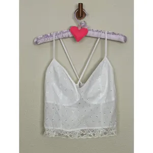 Handmade White Eyelet Lace Tank Top w Lace Trim Coquette Ruched Back thumbnail 2