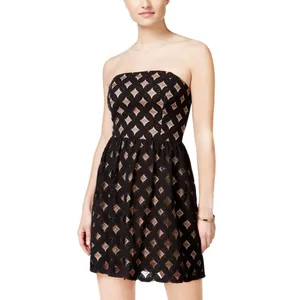 Jump Apparel Juniors Bandeau Lattice-Lace Fit & Flare Dress Black / Nude M thumbnail 6