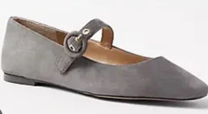 Ann Taylor Factory Gray Suede Flats with Buckle thumbnail 1