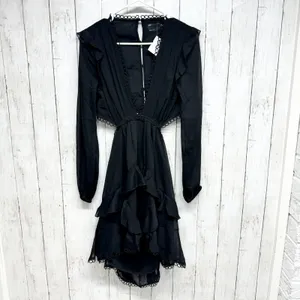 ASOS Dress Women Size 6 Mini‎ Laced Open Black Pleated Ruffled Black Summer thumbnail 2