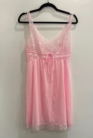 Vintage Montgomery Ward Pink Lace Slip Nightgown Dress Size Large Made In USA thumbnail 1