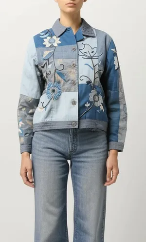 Indigo Rein Indigo Moon Women's Patchwork Floral Embroidered‎ Jacket Color Block Boho Size M thumbnail 1