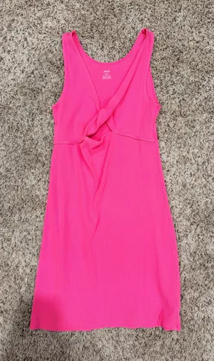 Aerie Dress Midi Ribbed Pink Twist Front thumbnail 1