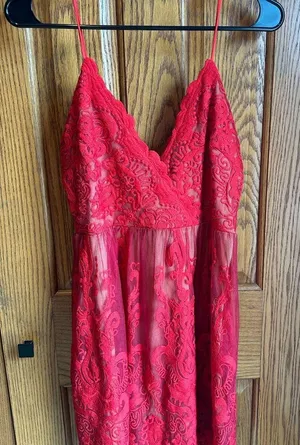 Red Lace Dress AUDINE Southern Fried Chics Antique Lace Western Boho Prom Sz M thumbnail 10