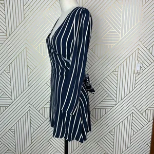 Reformation Zircon Wrap Mini Dress Navy Blue Capone Stripes Size‎ US 0 thumbnail 8