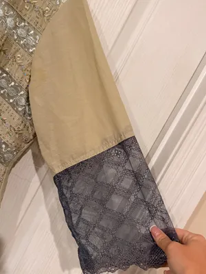 Handmade Indian Beige and Gray Embroidered Formal Women's Dress thumbnail 3