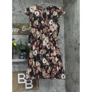 NWT Trixxi Juniors Printed Tiered Short Ruffle Sleeve Dress Multi Floral Black S thumbnail 6