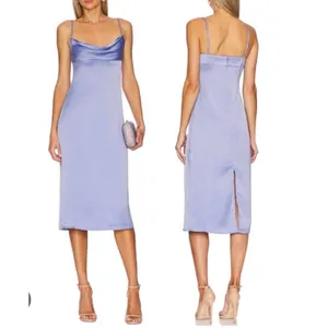 WeWoreWhat Slate Blue Cowl Satin Spaghetti Strap Midi Dress Size 2 thumbnail 2