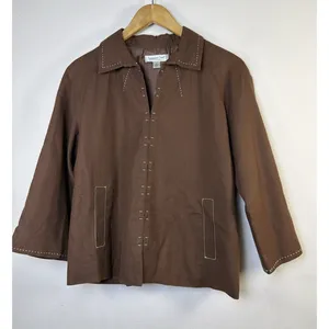 Coldwater Creek Jacket Womens Medium Brown Linen Bld Lined Hook Closure western thumbnail 2