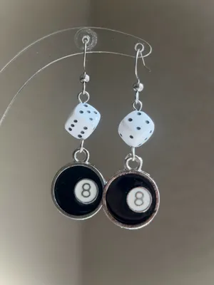 Handmade y2k funky grunge style 8 ball & dice dangle earrings 🎲🖤💕 thumbnail 3