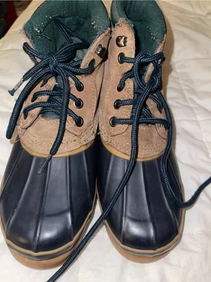 Vintage London Fog Saddle Back Brown Suede & Navy Rubber Duck Boots - Sz 8M thumbnail 5