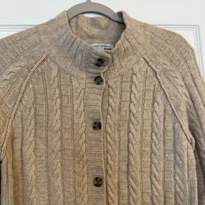 Banana‎ Republic Cardigan Sweater Sz Med Cashmere Blend Tan Cable Knit Mock Neck thumbnail 4